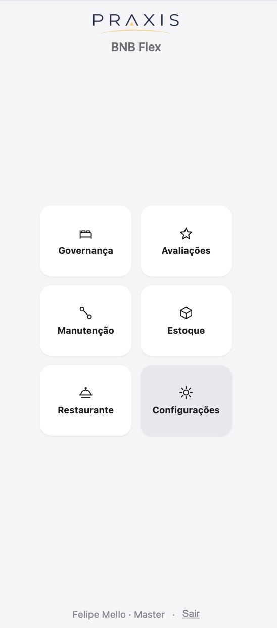 Tela inicial da Praxis com os módulos
